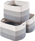 Storage Baskets for Organizing Shelves - Woven Cotton Rope, 3 Pack