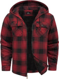 Men's Flannel Shirt Jacket with Hood Fleece Lined - Warm Plaid Coat