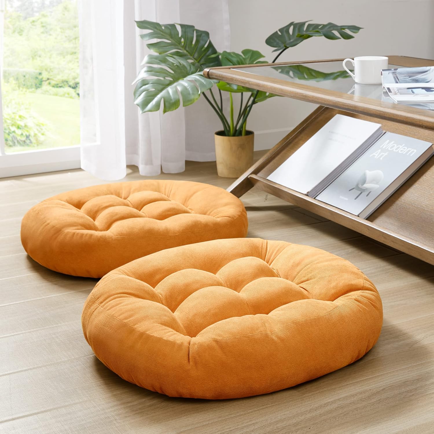 Round Large Floor Cushion Pillow Set of 2 for Adults Seating