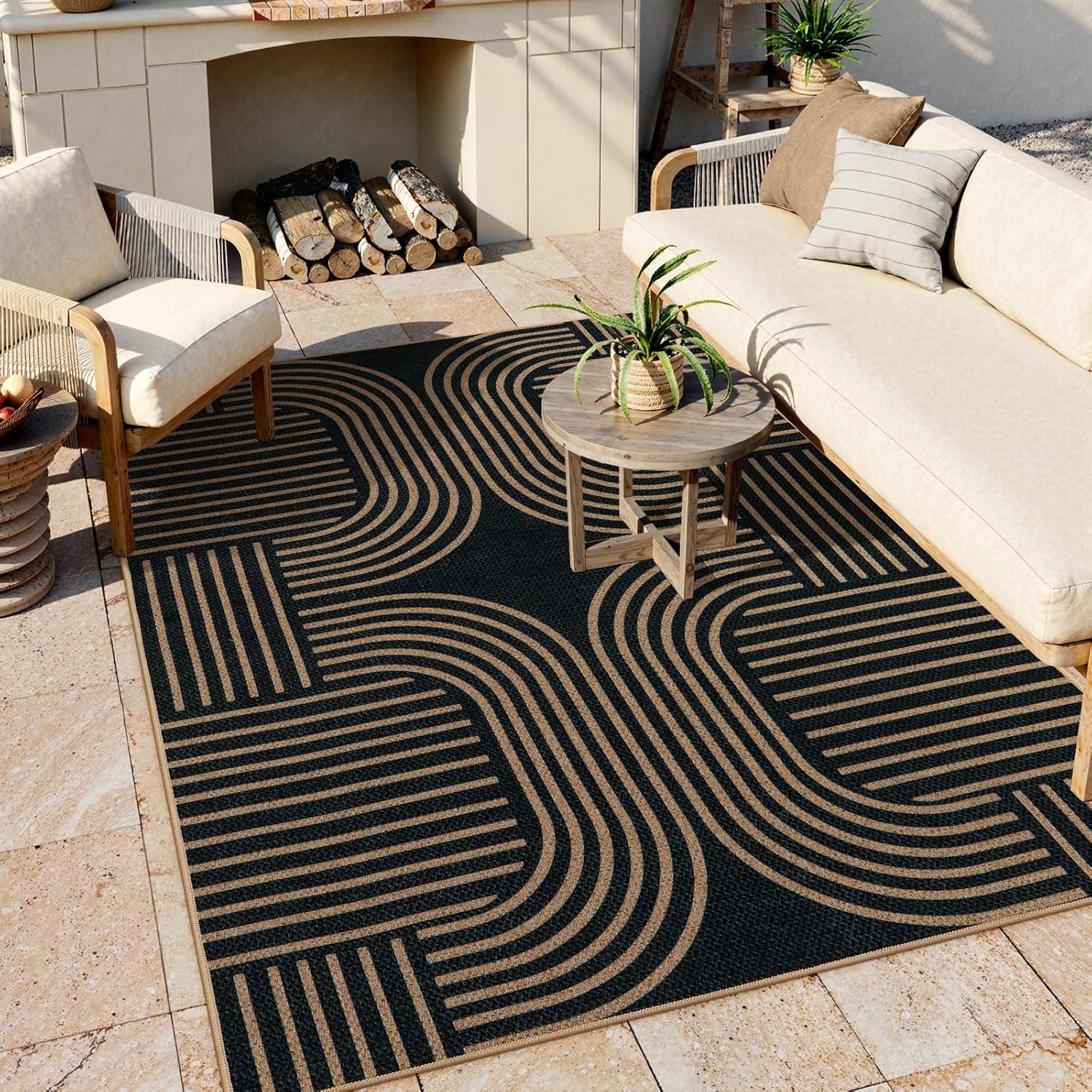 Lahome Modern Geometric Outdoor Easy Jute Rug for Any Space