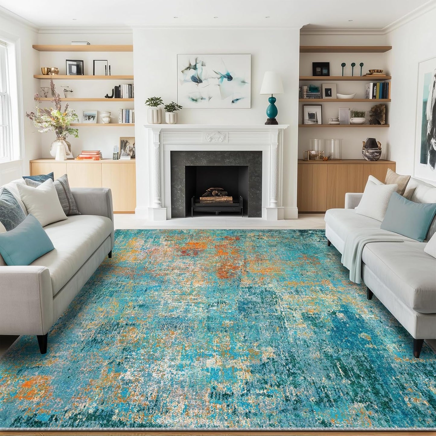 Washable Area Rugs 8ftx10ft Non-Slip Modern Abstract Soft