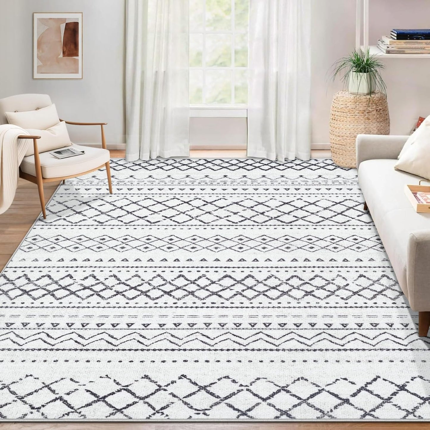 Large Washable Boho Moroccan Area Rug for Living Room 6x9