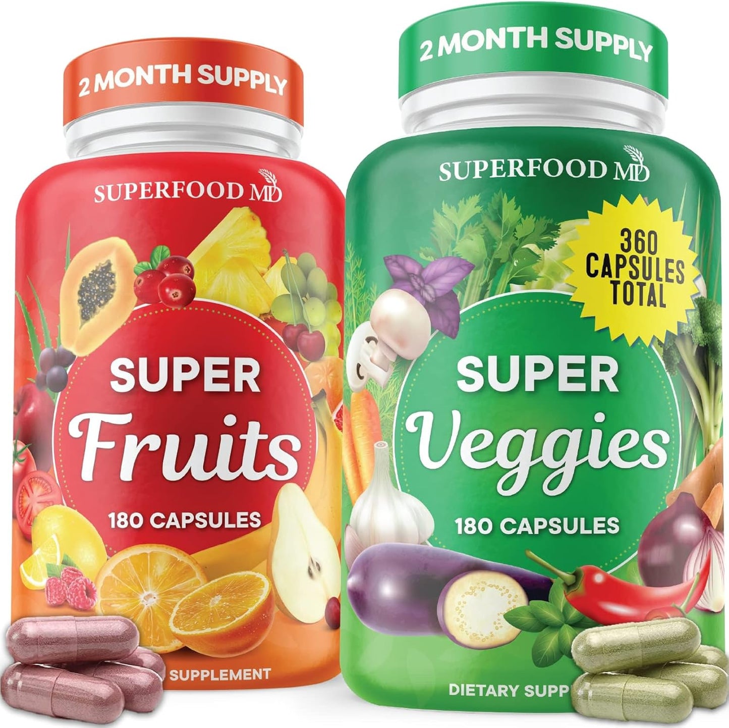 Superfood Fruit and Veggie Supplement - 360 Whole Food Capsules