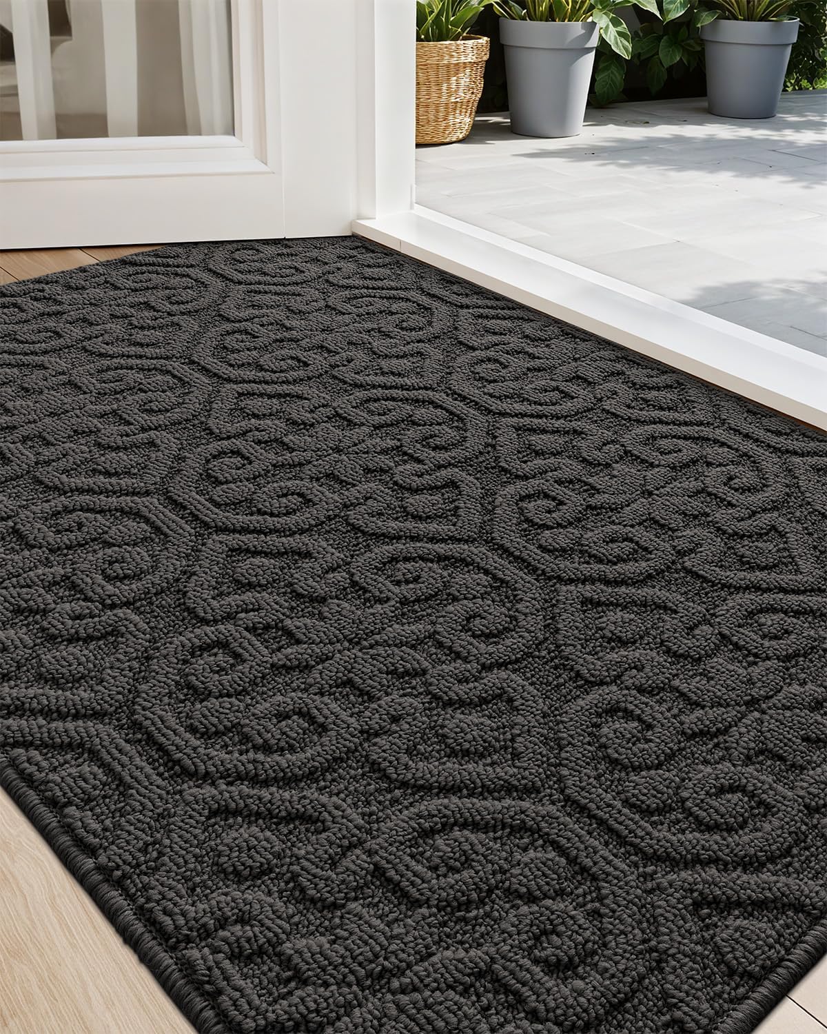 DEXI Non Slip Entryway Mat 2x3 ft Washable Dark Grey Doormat