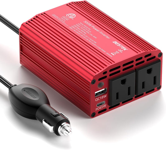 BESTEK 300W Car Power Inverter with USB-C and QC3.0 Ports