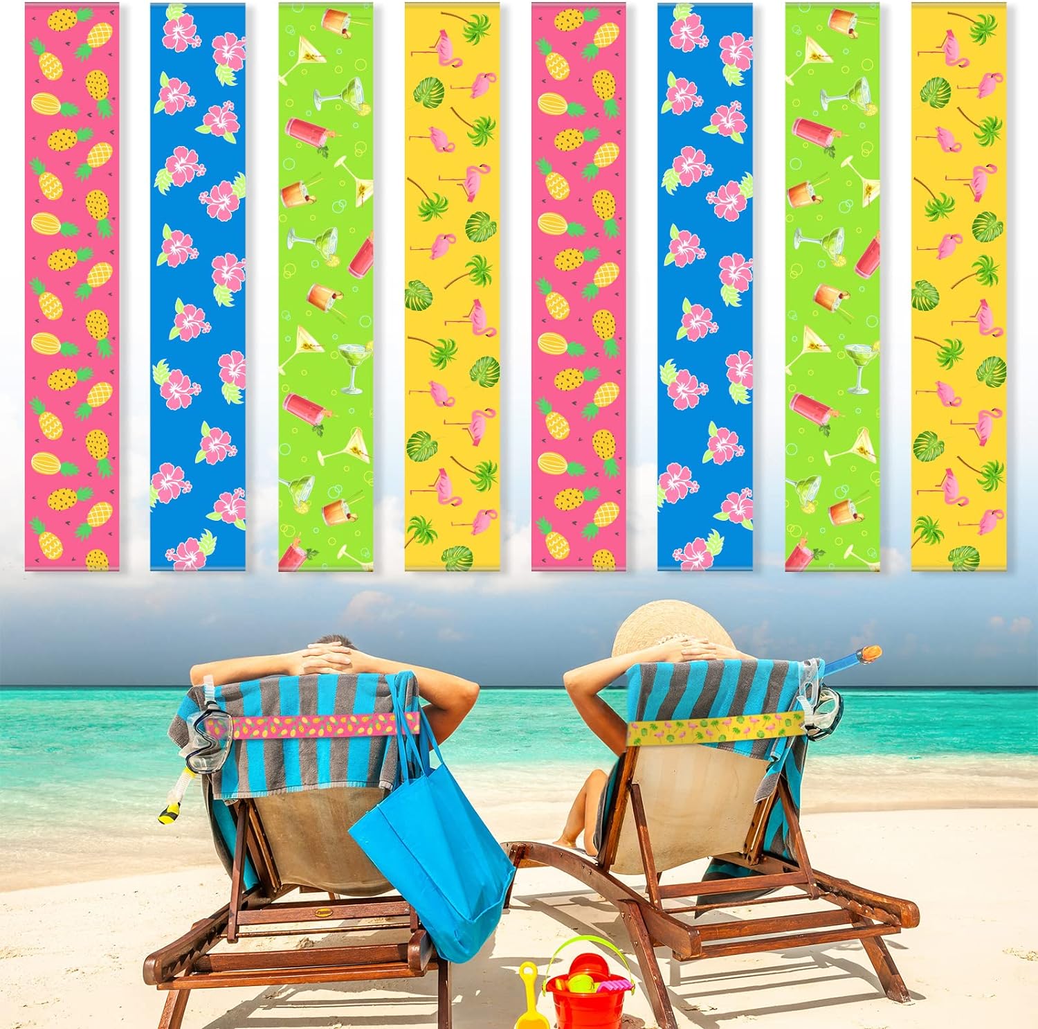 Windproof Towel Bands for Beach Chairs - 8 Pack