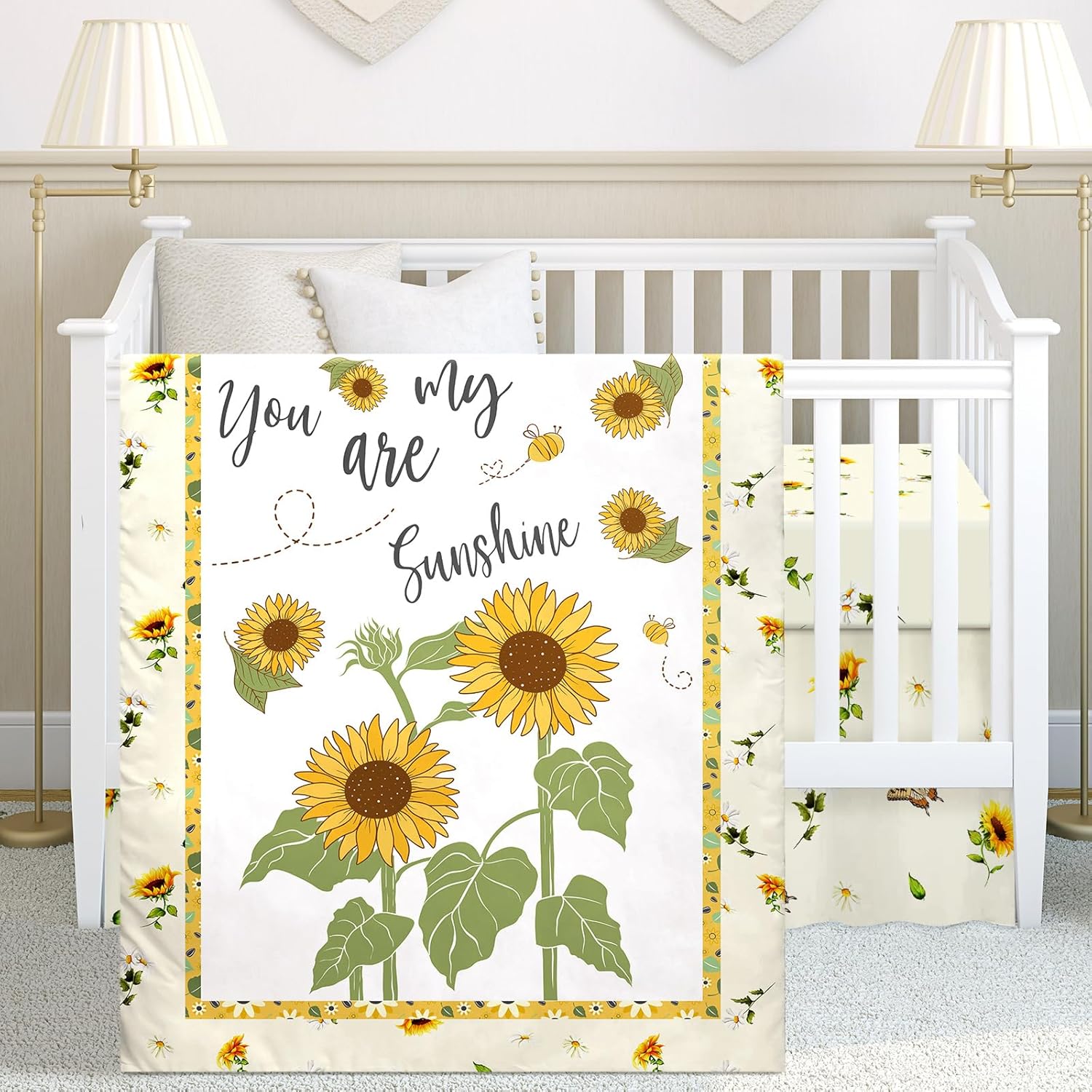 Mixweer Sunflower Bee Baby Crib Bedding Set for Girls and Boys