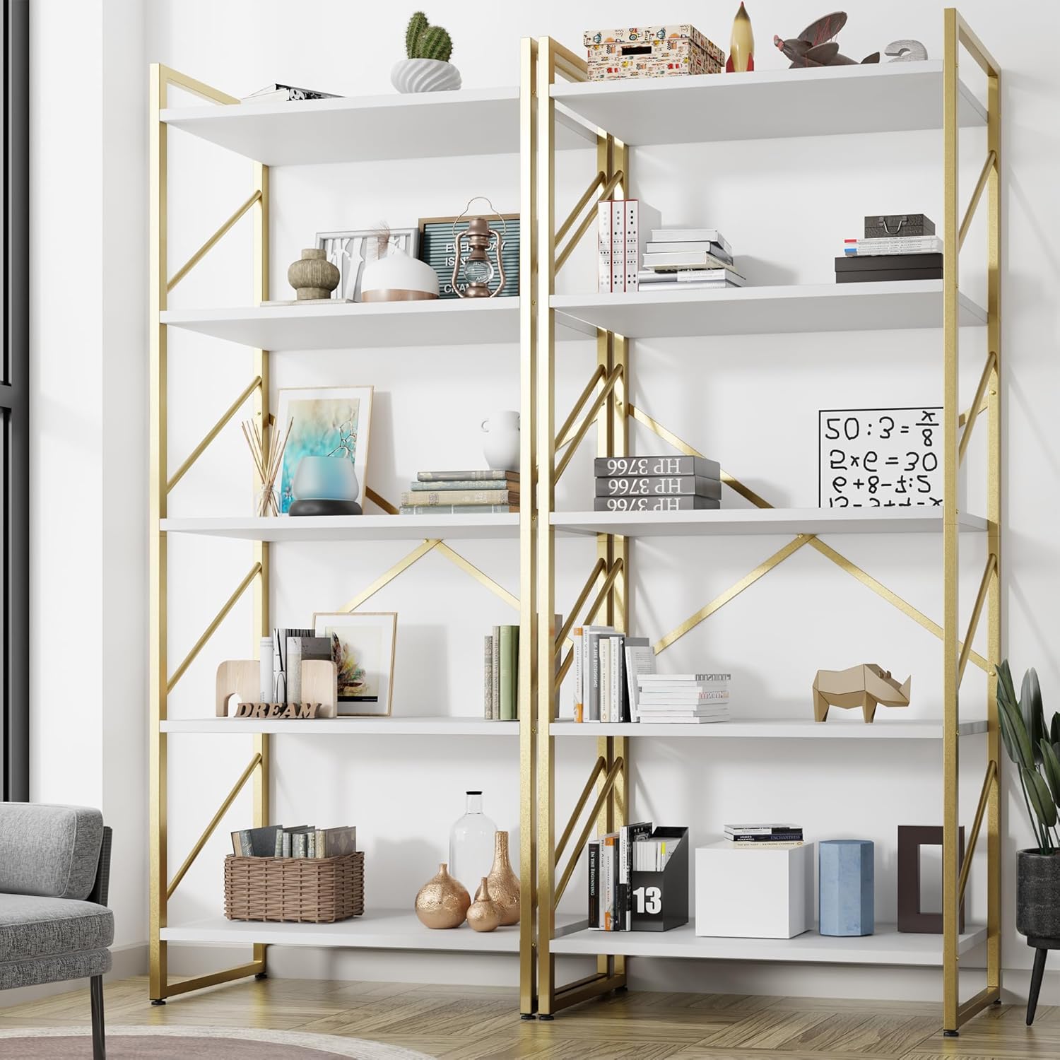Shintenchi 2 Pieces 5 Tiers Bookshelf for Modern Storage Needs