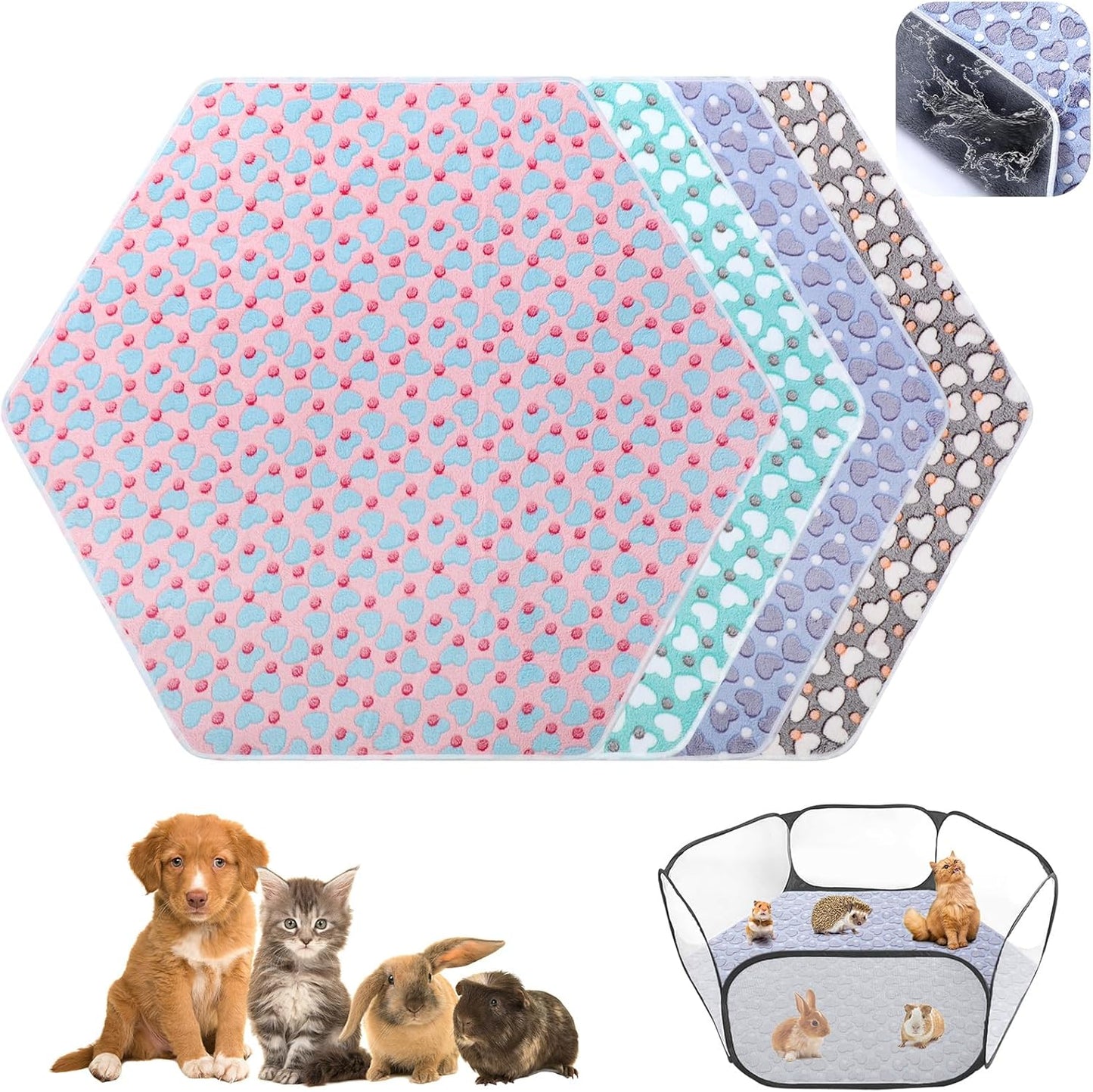 Preboun 4 Pcs 47 in Guinea Pig Playpen Pad Waterproof Hexagon