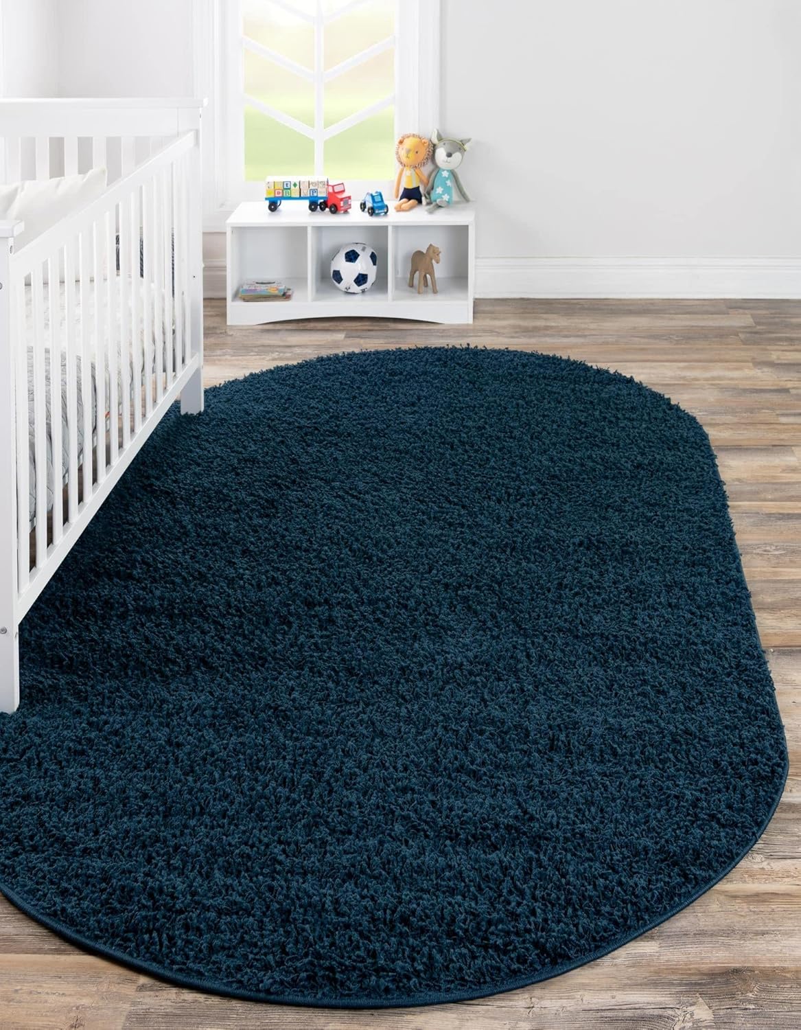 Uber Cozy Solid Shag Collection Rug 3ft x 5ft Oval Sapphire Blue