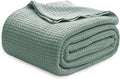 100% Cotton Waffle Blanket King Size Sage Green - Gentle, Breathable