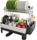 Extra Large Two Tier Stainless Steel Dish Drainer - Space Saving