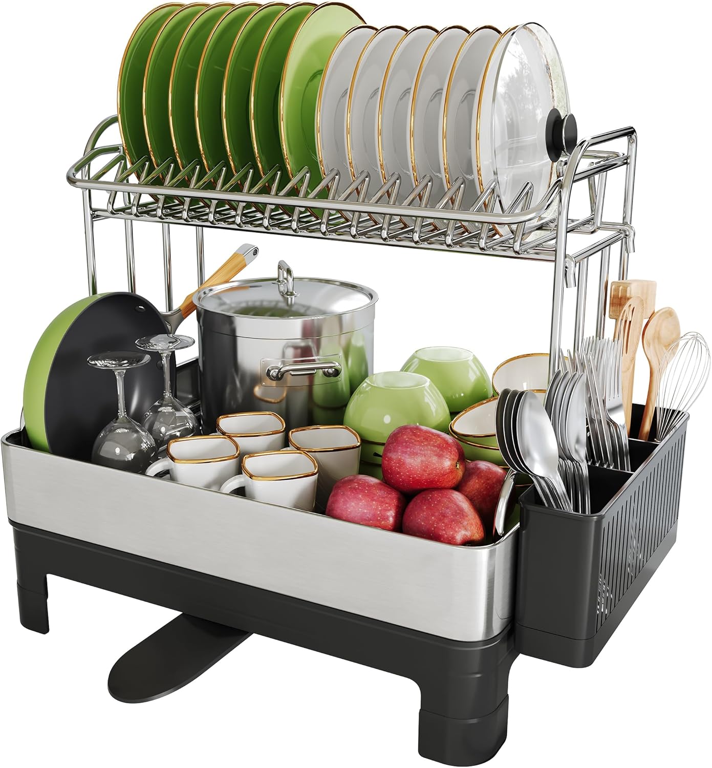 Extra Large Two Tier Stainless Steel Dish Drainer for Kitchen