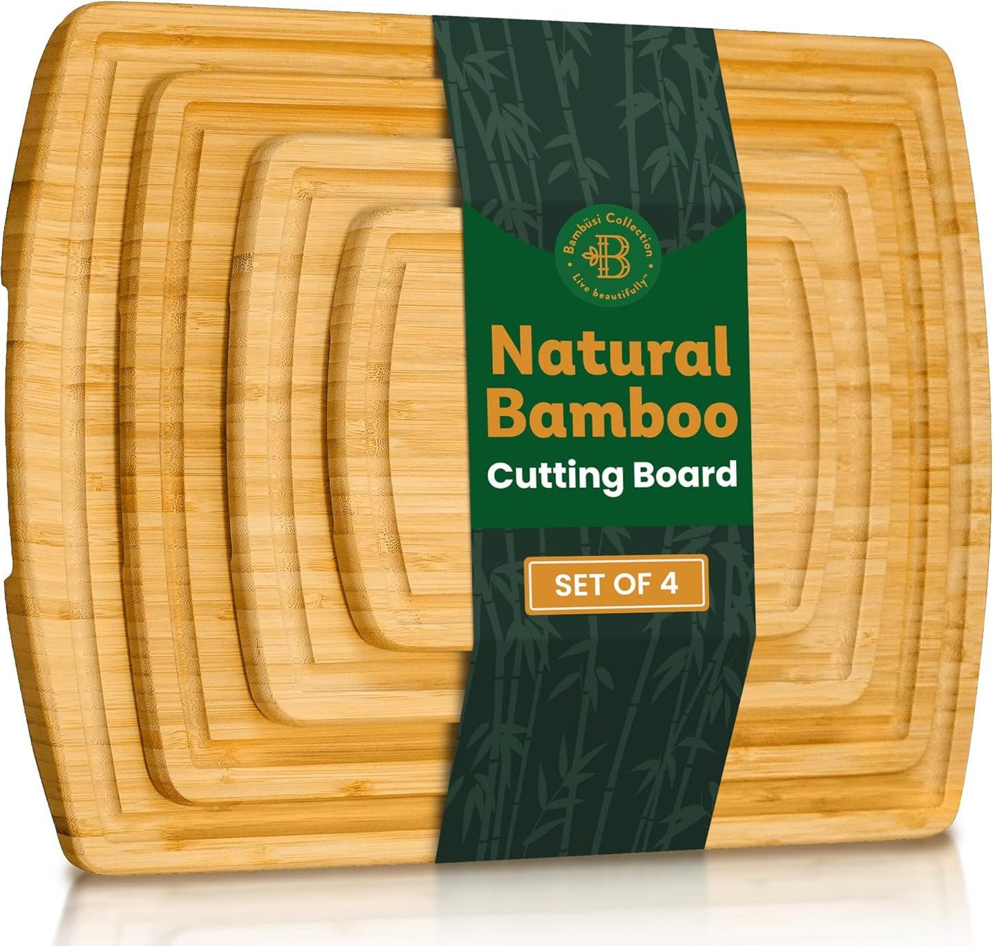 Bamboo Cutting Board Set - 4 Piece Kitchen Chopping Boards