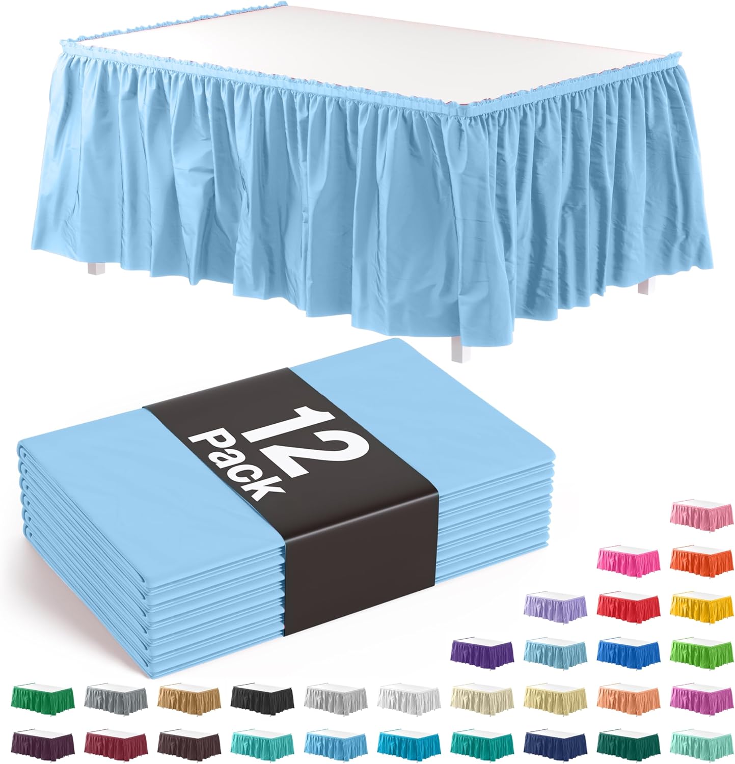 Light Blue Ruffle Table Skirt 12 Pack for Elegant Events