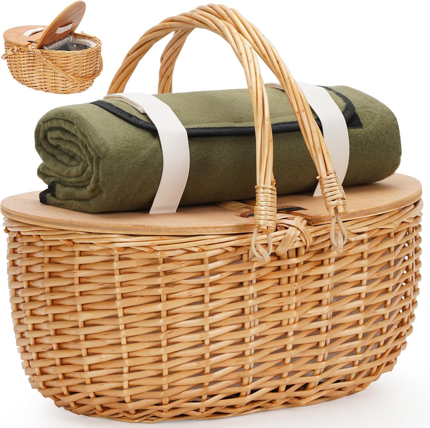 Cooler Picnic Basket with Blanket for Camping and Outdoor Fun