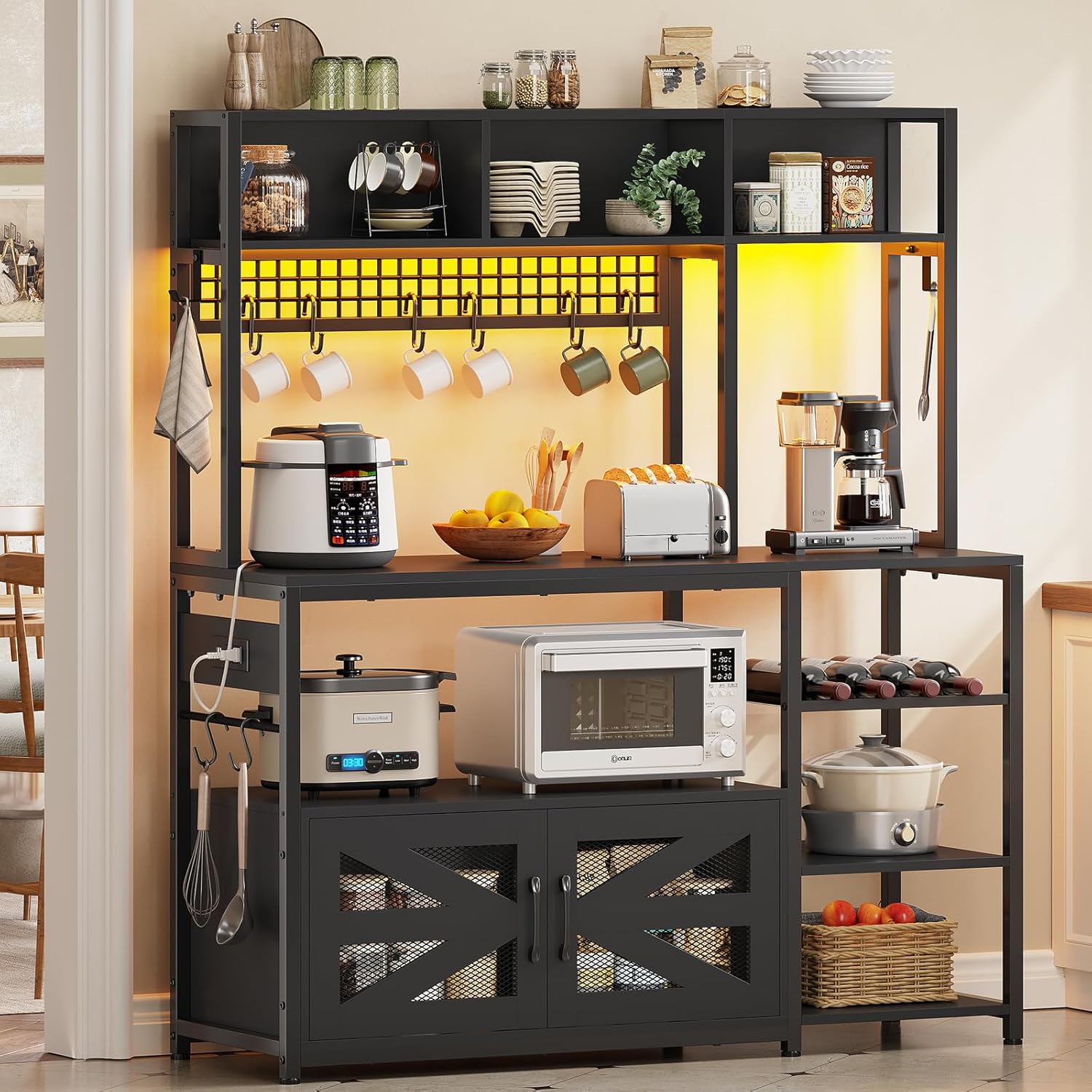Itaar 47.2 Bakers Rack: Farmhouse Charm w/ Power Outlet