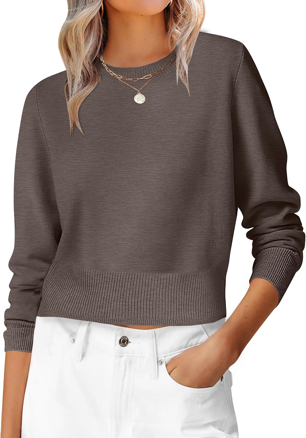 Womens Long Sleeve Cropped Sweater for Business Casual Style