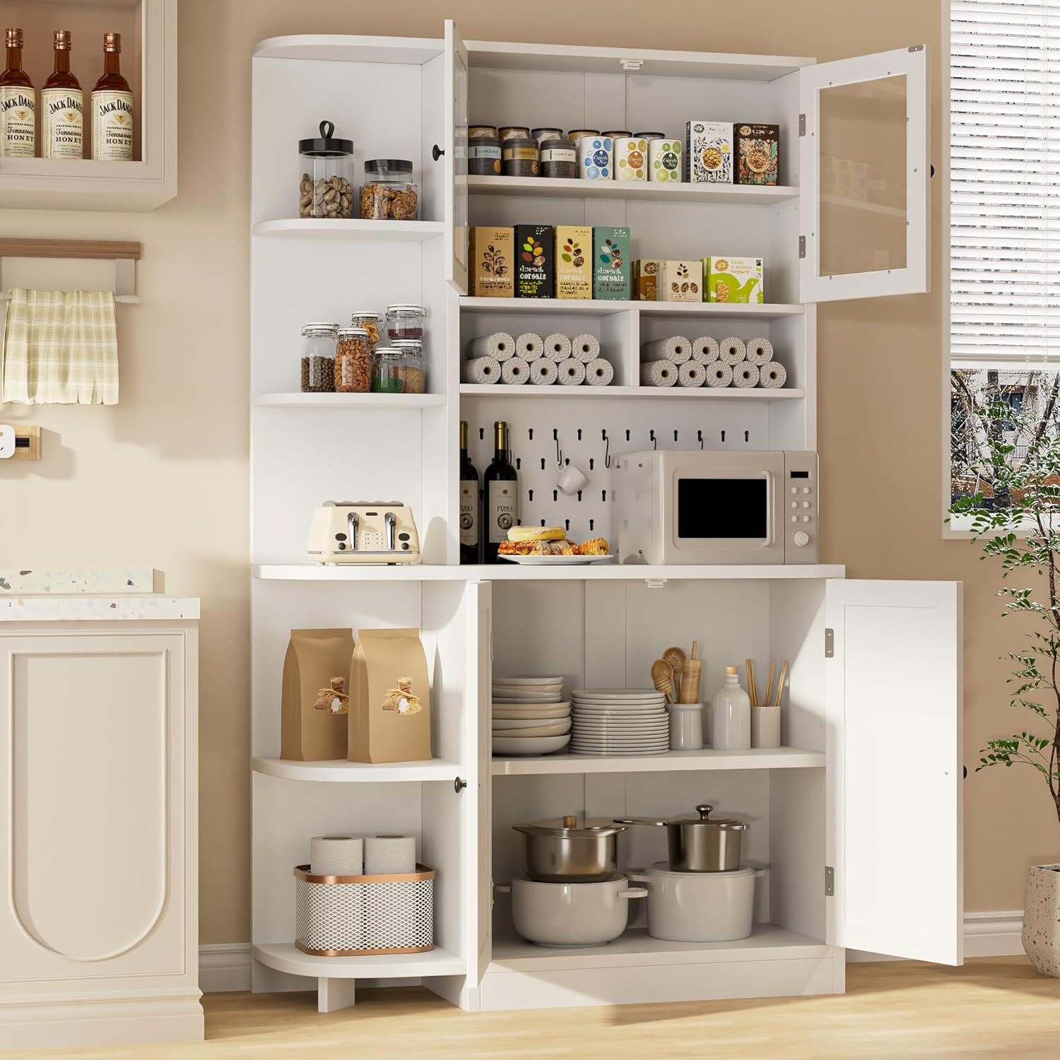 Multi-Functional Pantry Cabinet with Microwave Stand - 71 Inch Height
