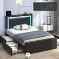 Twin Size Bed Frame with 4 Storage Drawers and LED Lights - Smart