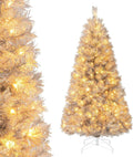 Goplus 5ft Pre-Lit Silver Tinsel Christmas Tree - Shimmering Warm
