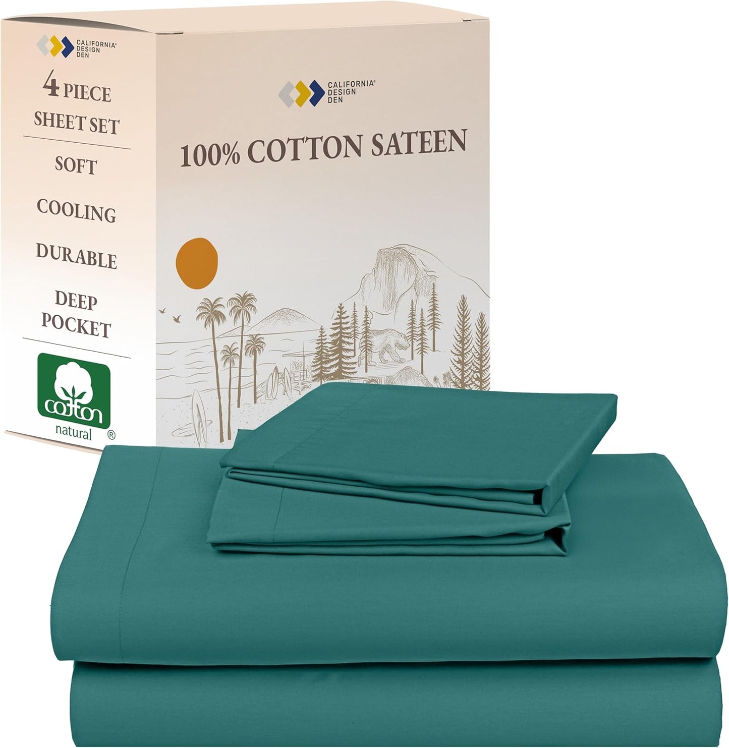 California Design Den 100% Cotton Full Bed Sheets Set in Teal