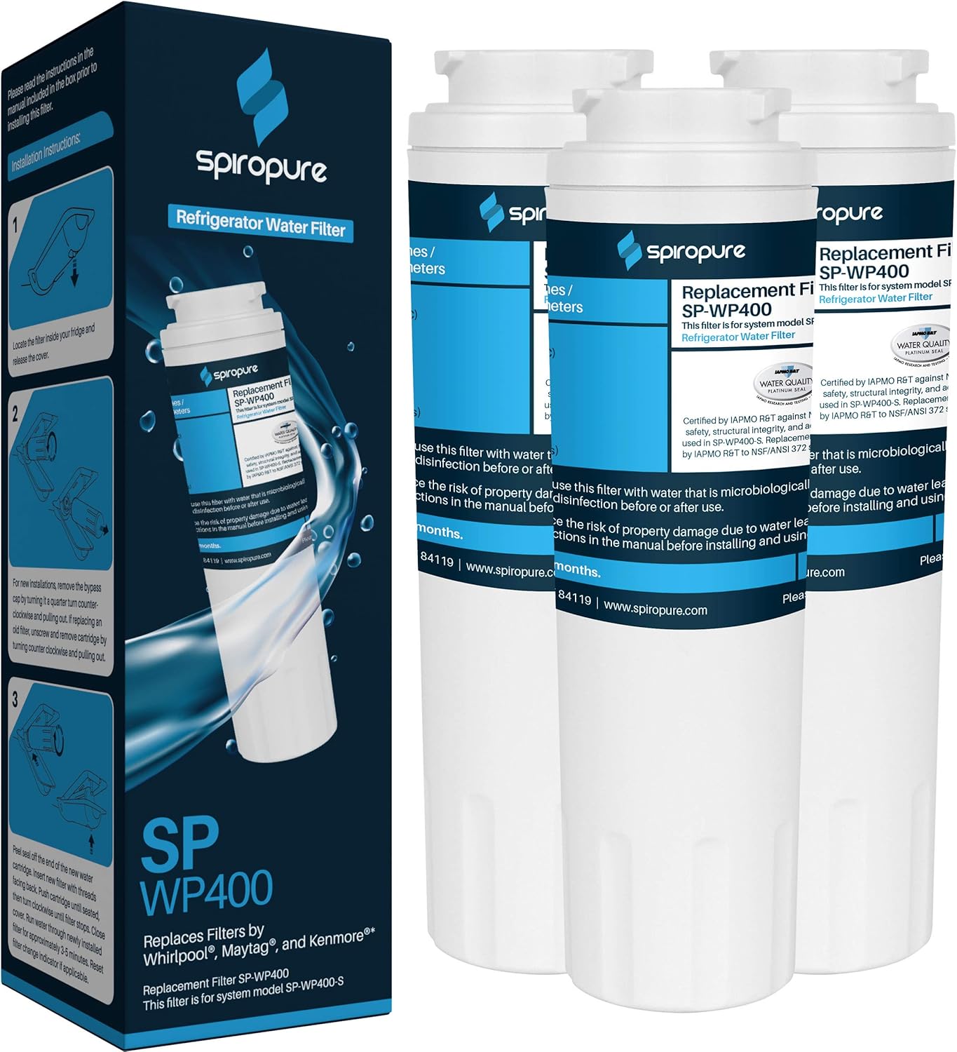 SpiroPure SP-WP400 NSF Certified Water Filter Replacement 3 Pack