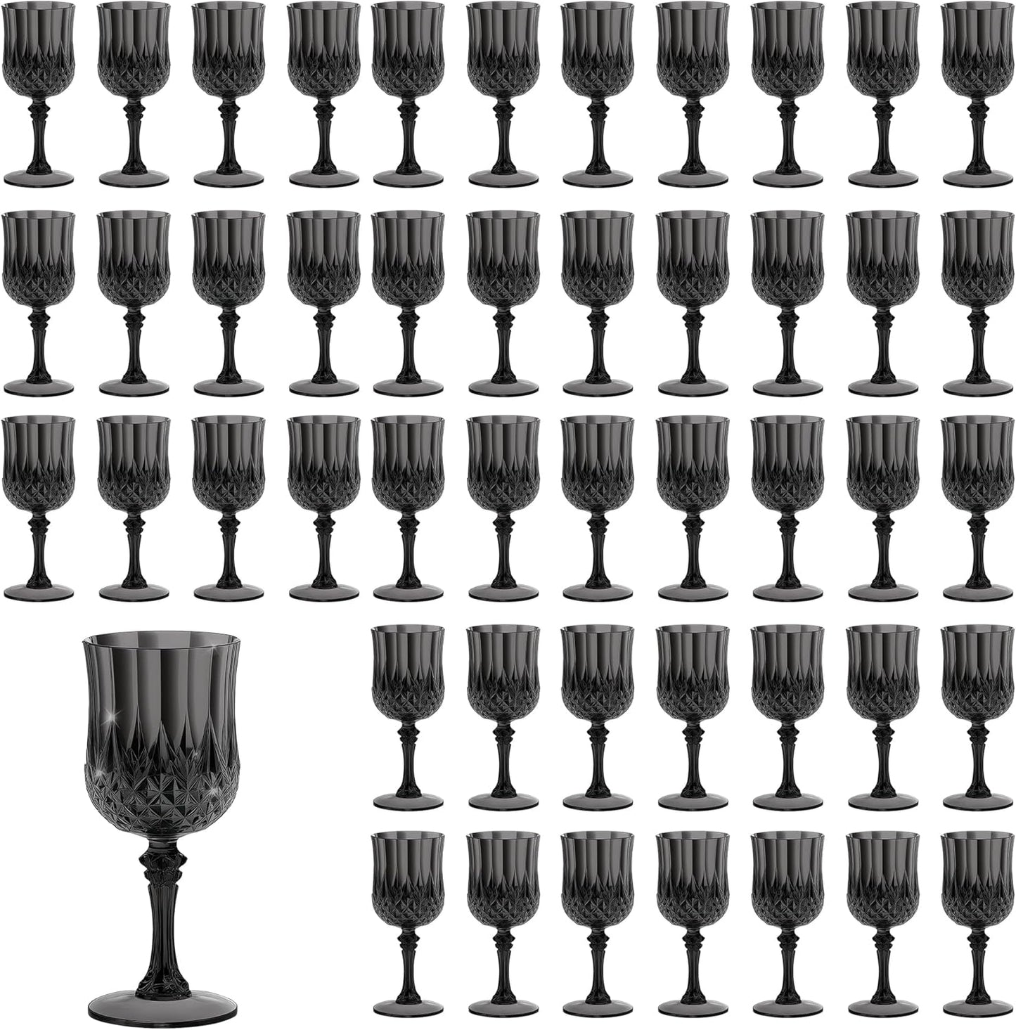 48PCS 7OZ Black Wine Plastic Glasses for Parties and Weddings
