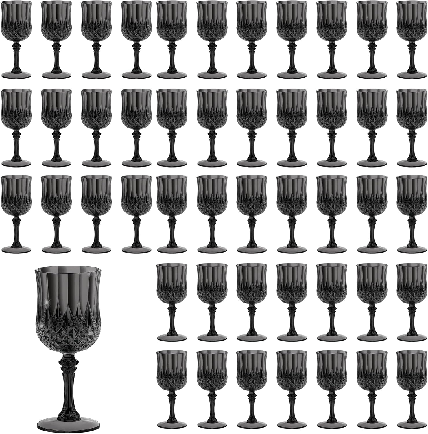 48PCS 7OZ Black Wine Plastic Glasses for Parties and Weddings