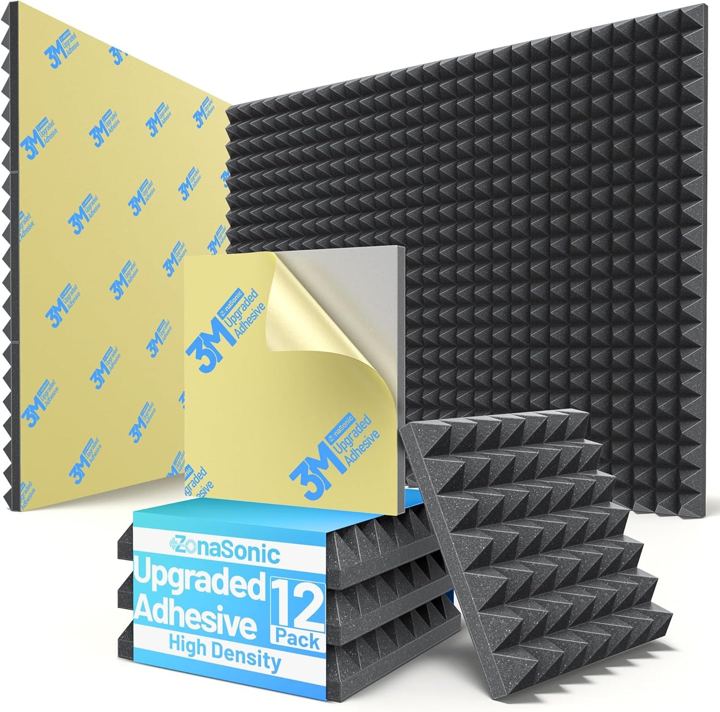 12 Pack Pyramid Sound Proof Foam Panels for Effective Noise Reduction