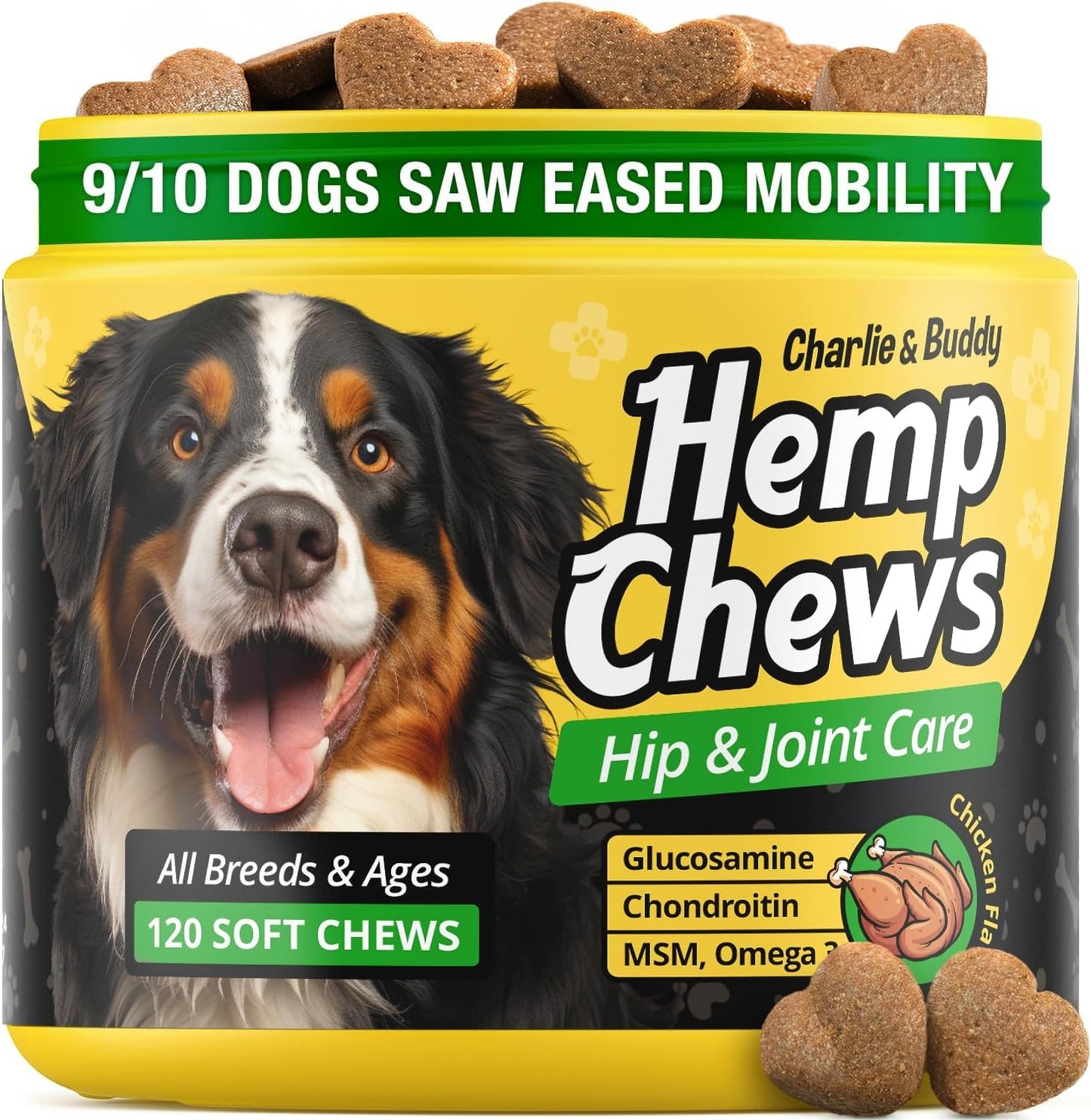 Hemp Hi and Jint Supplement for Dogs - 120 Treats for Relief