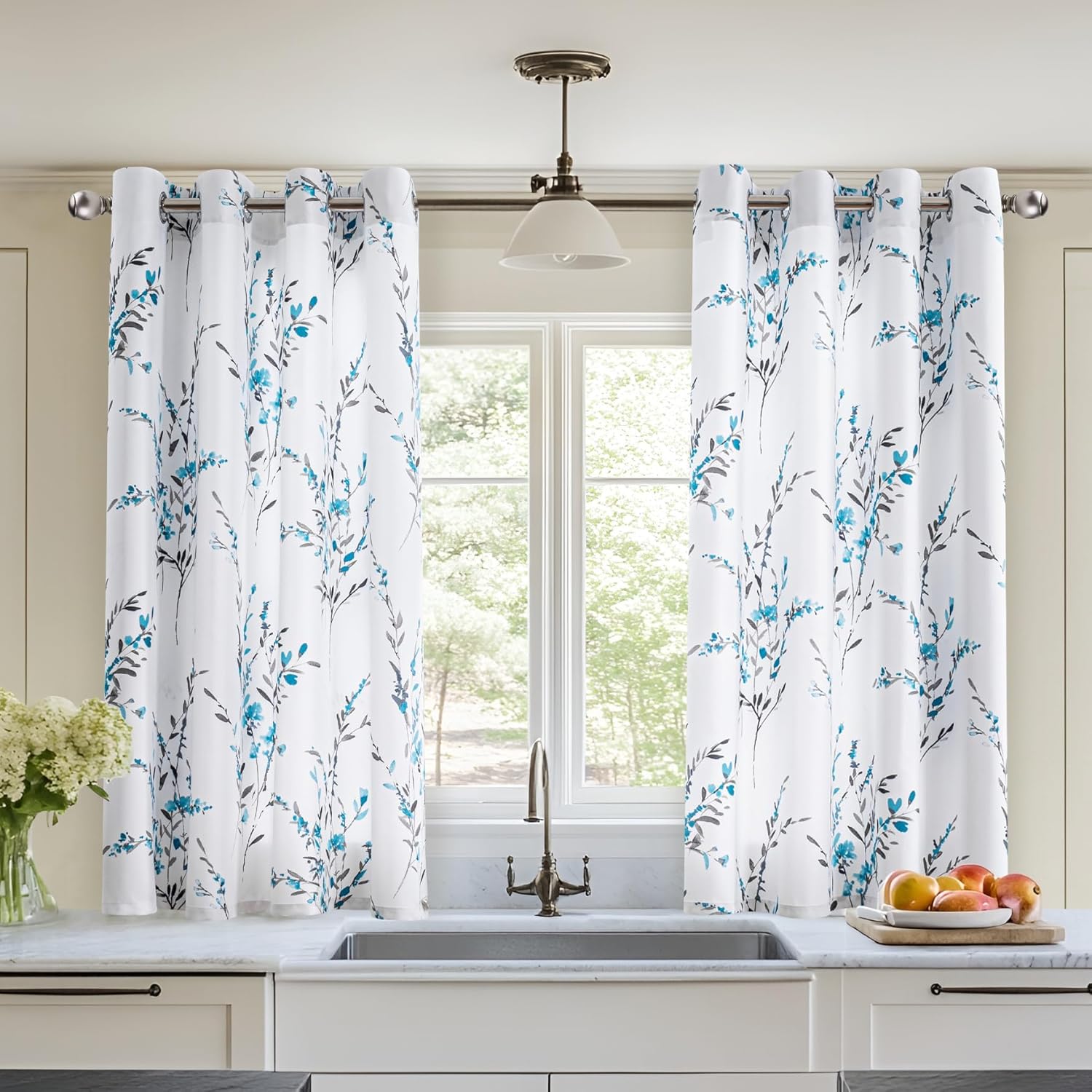 MYSKY HOME Floral Curtains for Kitchen Dormer Window 45 in