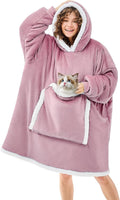 Wearable Blanket Hoodie Purple Oversized Cat Pocket - Cozy Winter Gift