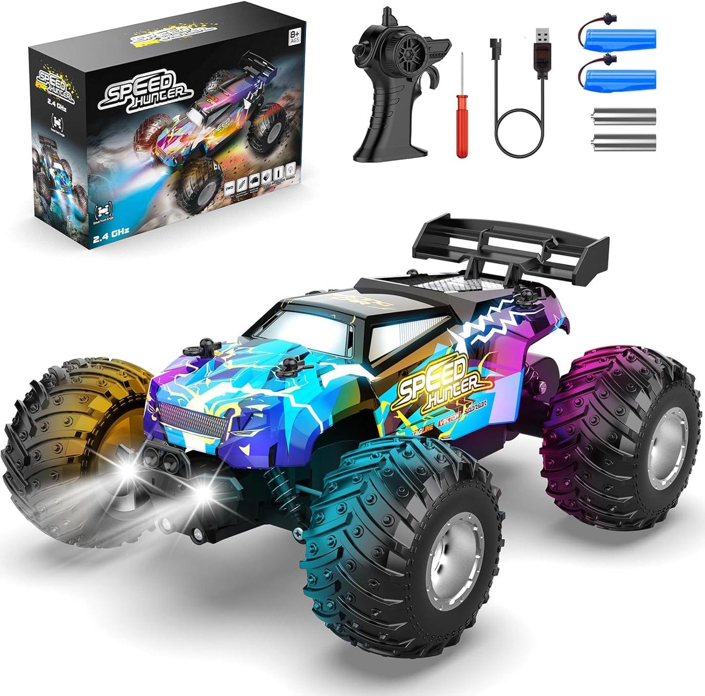 High Speed All Terrain RC Truck, 2 Rechargeable Batteries, Bodylight