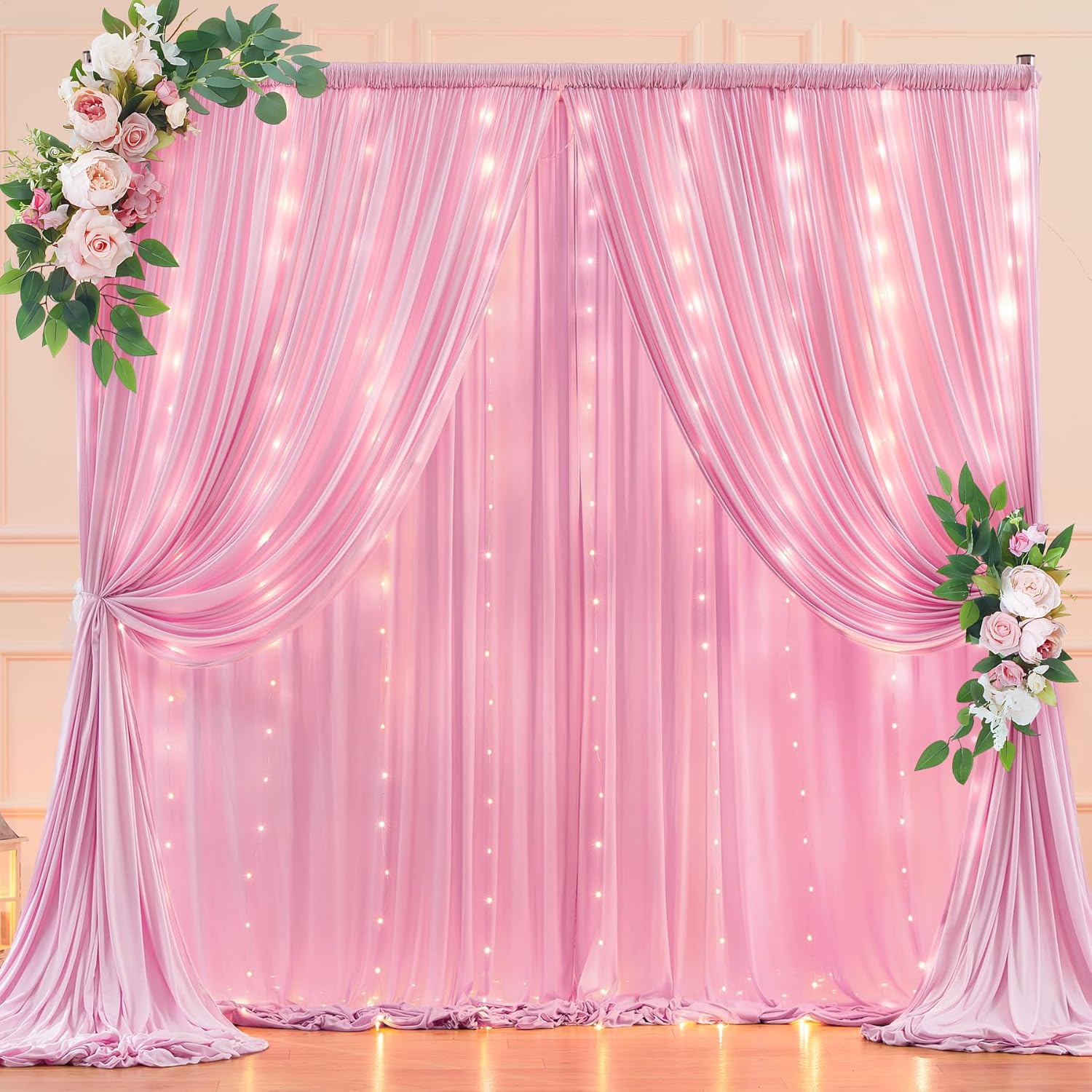 10 x 10ft Pink Curtains with Lights for Valentine's Day Events