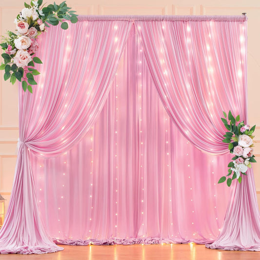10 x 10ft Pink Curtains with Lights for Valentine's Day Events