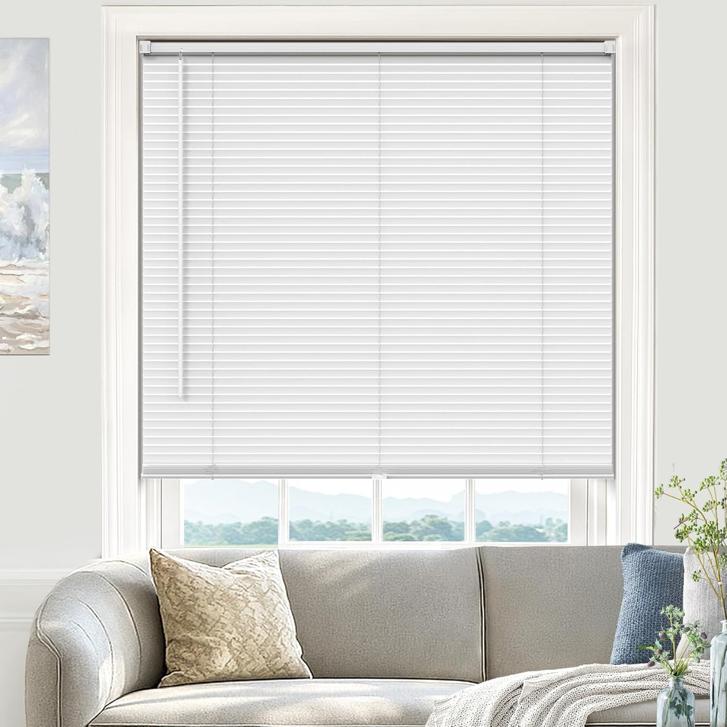 100% Privacy L-Shaped Blinds for Indoor Windows - White