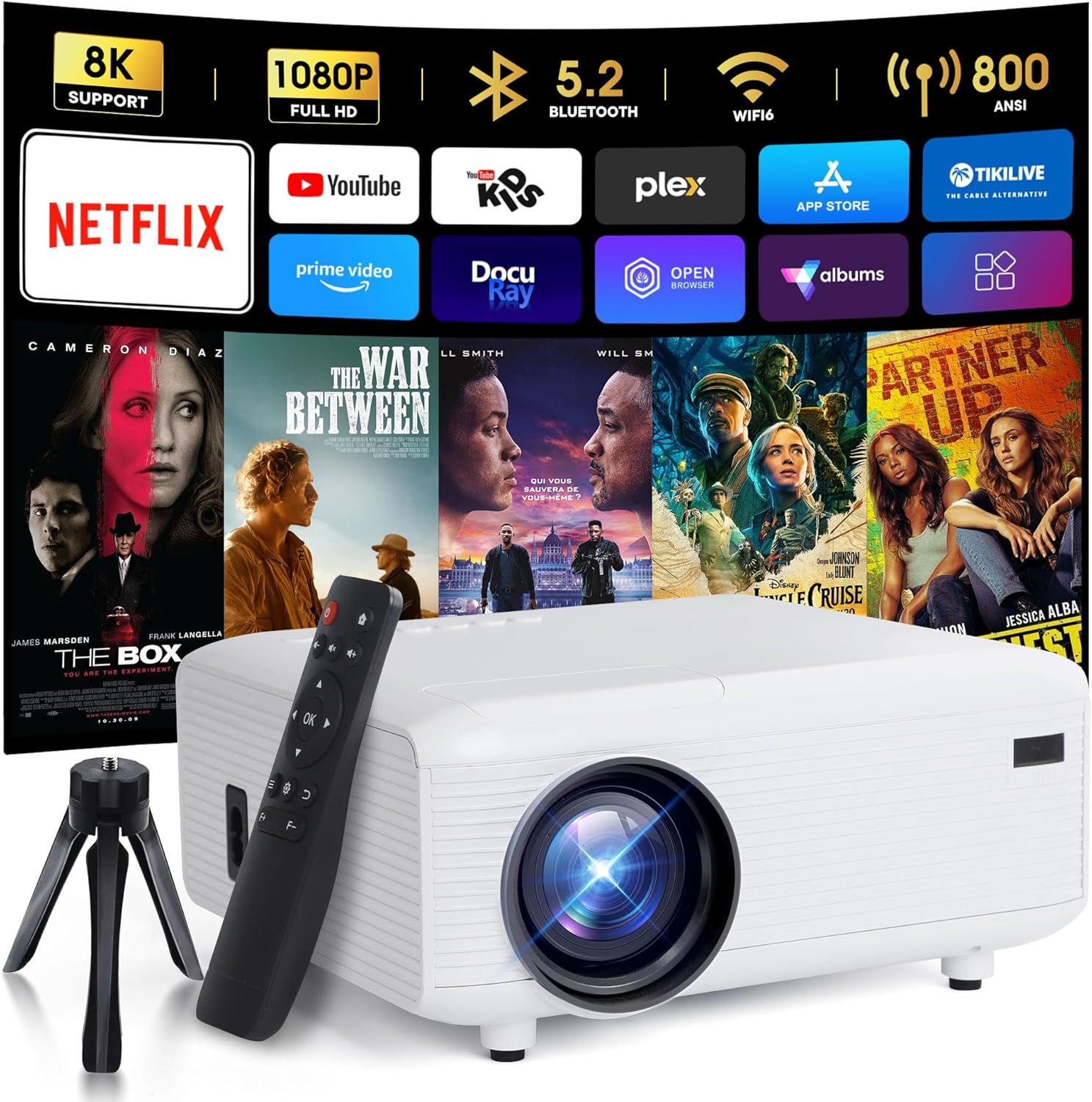 Ultimate Outdoor Movie Experience: Native 1080P Bluetooth Projector