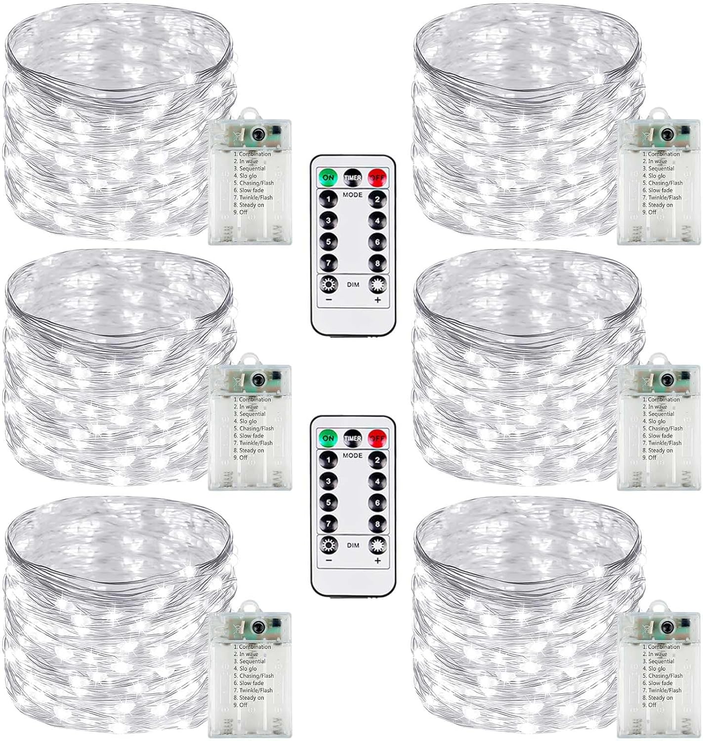 6 Pack Battery Operated Fairy Lights with Remote Control Timer