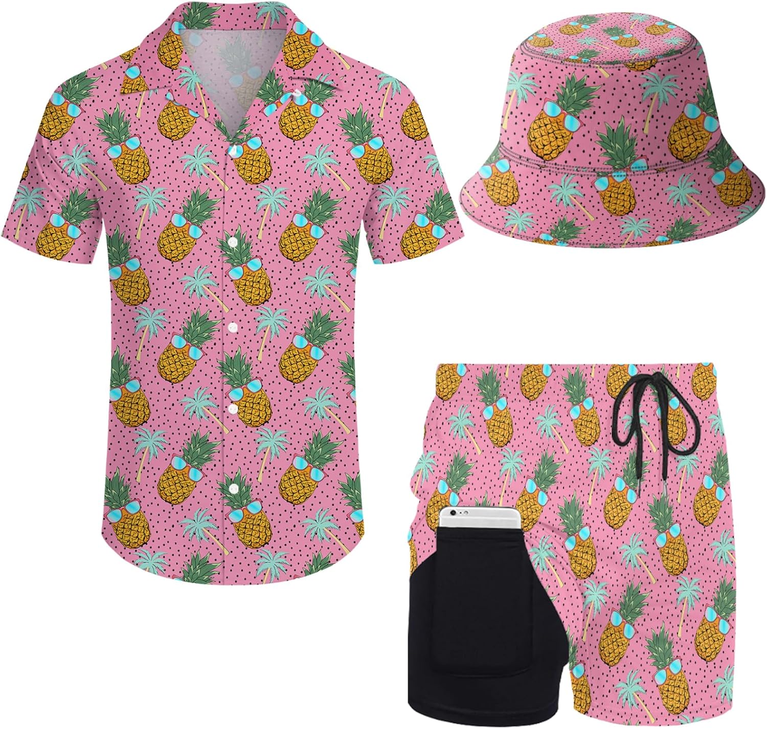 Mens 2 Piece Tracksuit Hawaiian Shirt and Compression Shorts Set