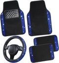Bling Diamond Leather Steering Wheel Cover and 5pc Floor Mats
