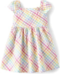 Girls Gingham Fit and Flare Dress - Pastel Rainbow Cotton