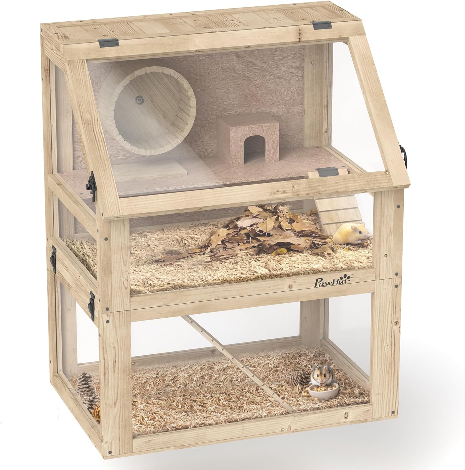 PawHut 3 Tier Wooden Hamster Cage with Engaging Accessories