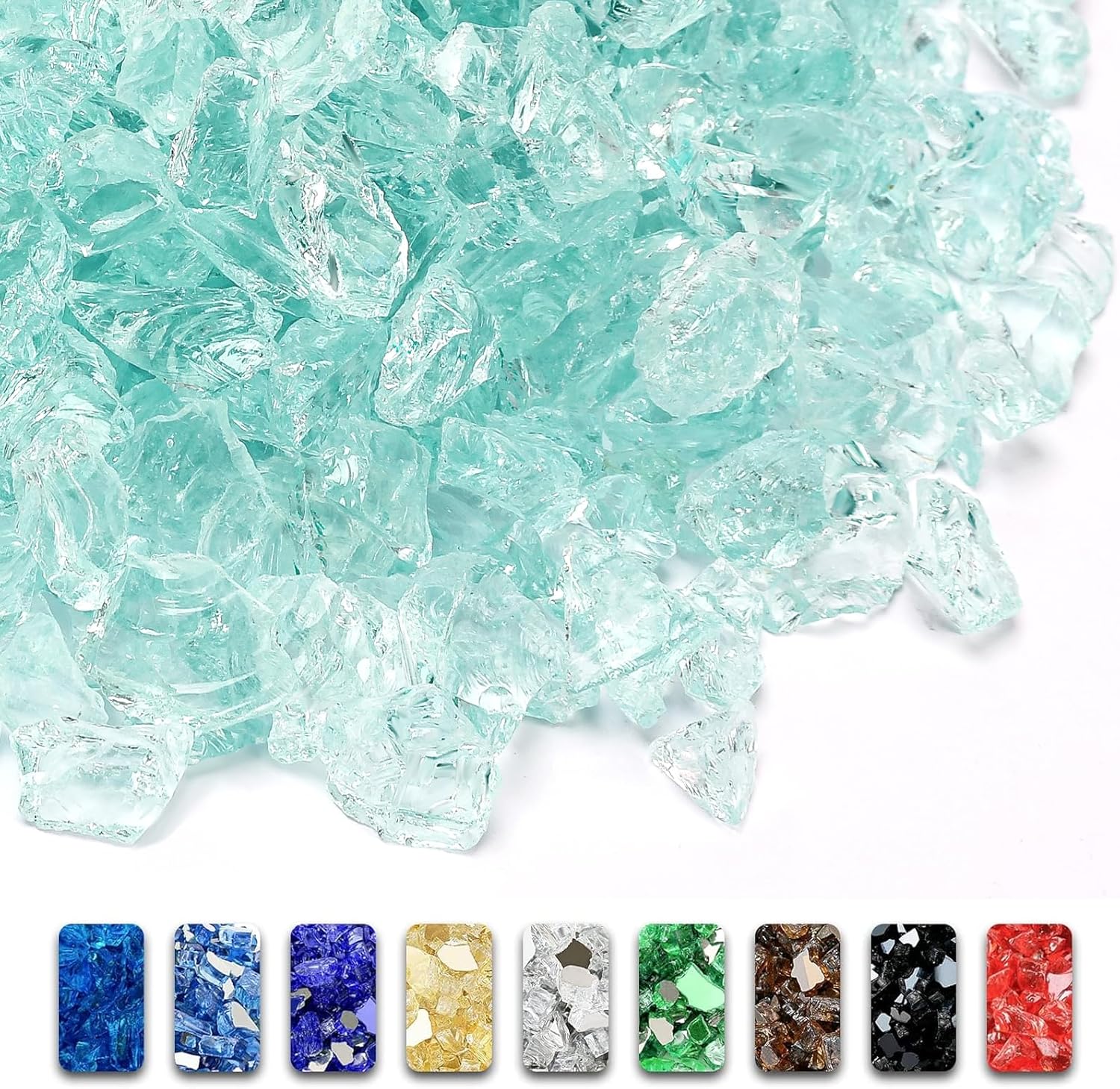 GRISUN Mint Green Fire Glass for Fire Pit - High Luster 20 lbs