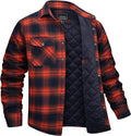 Men's Quilted Lined Flannel Shirt Jacket - Thick Plaid Work Coat