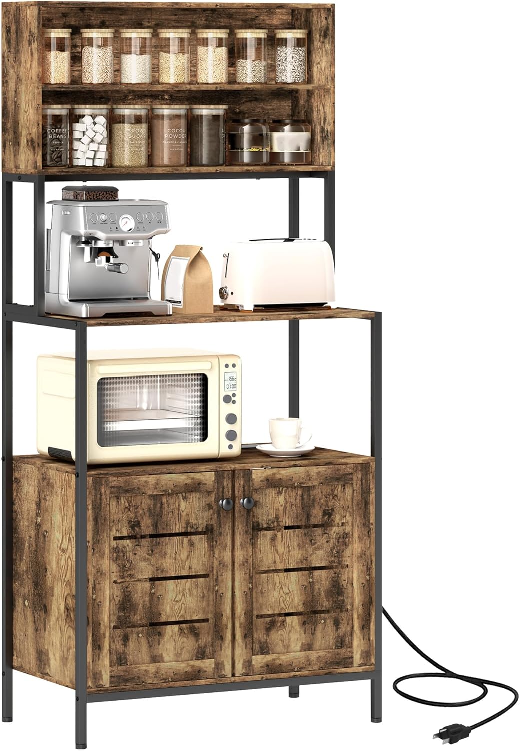 HOMCOM Rustic Brown Bakers Rack w/ Power Outlet