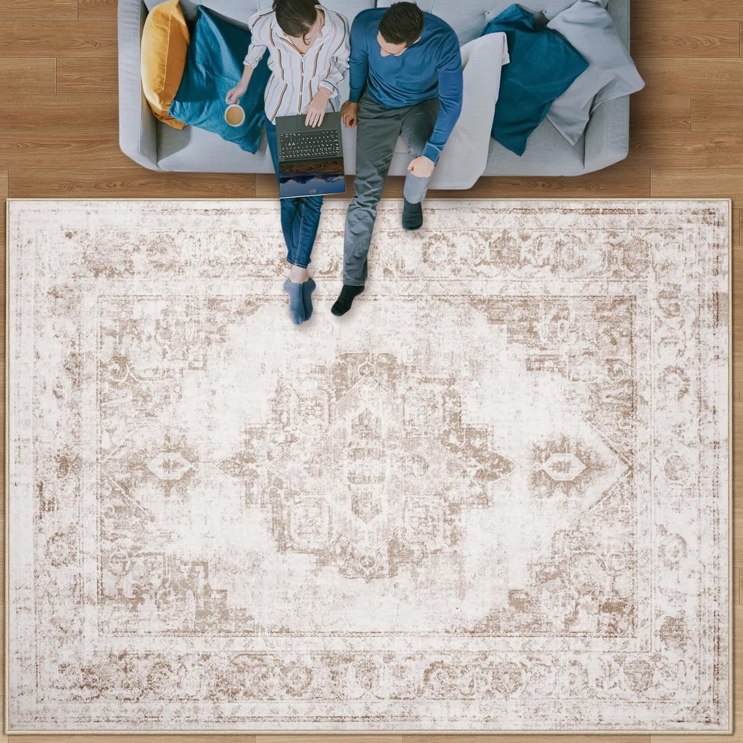Vintage Washable Area Rug 8x10 - Retro Accent Rug