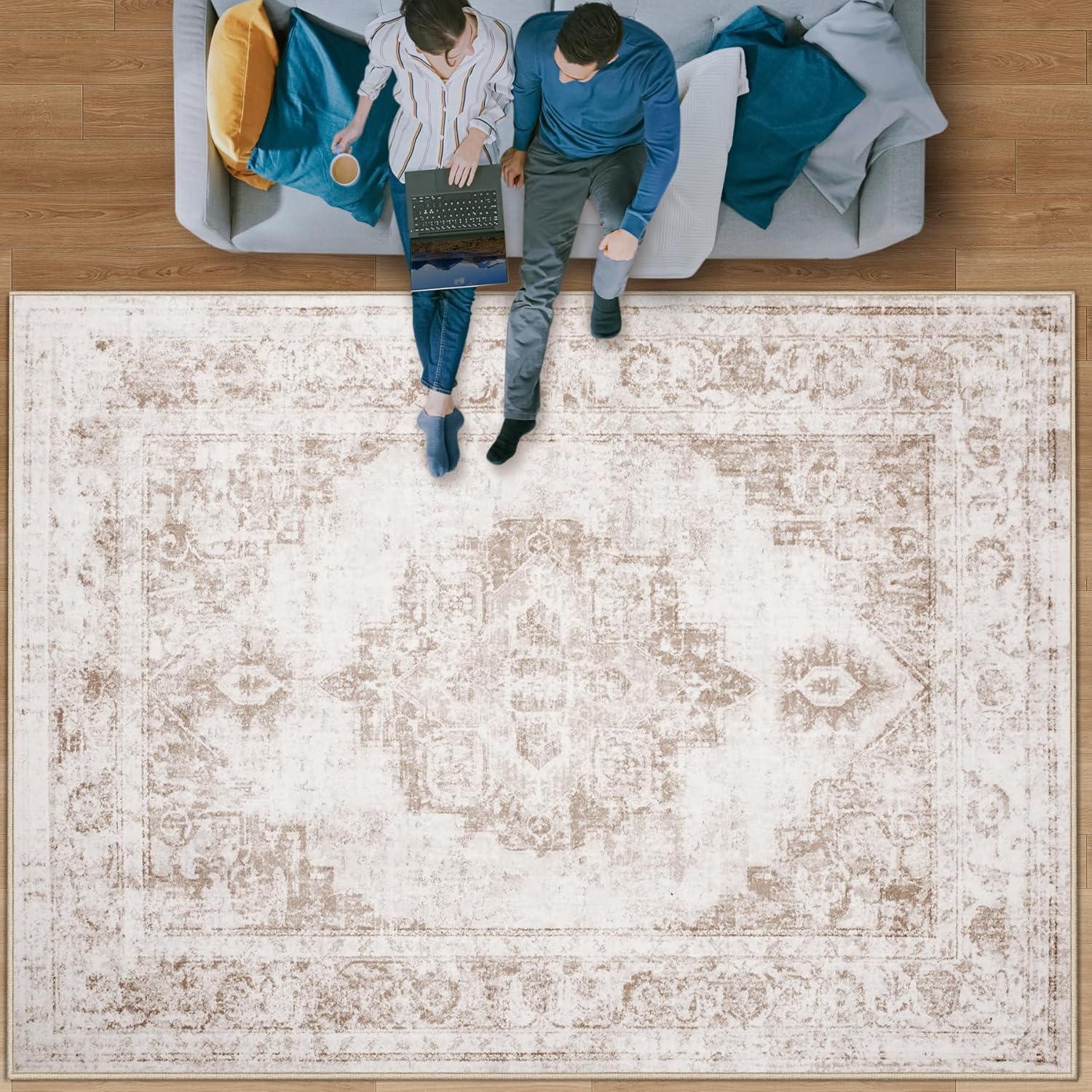 Vintage Washable Area Rug 8x10 - Retro Accent Rug