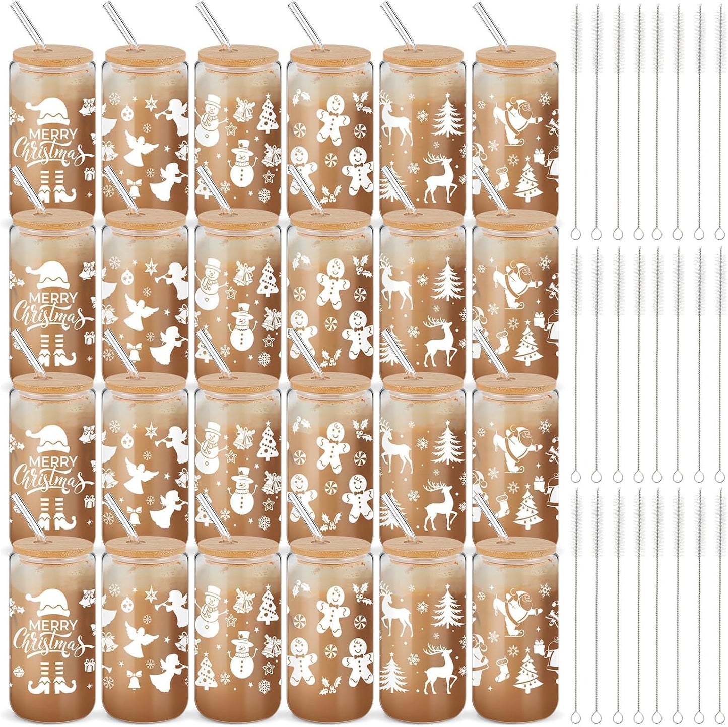 24 Set Christmas Glass Cups for Holiday Cheer and Fun