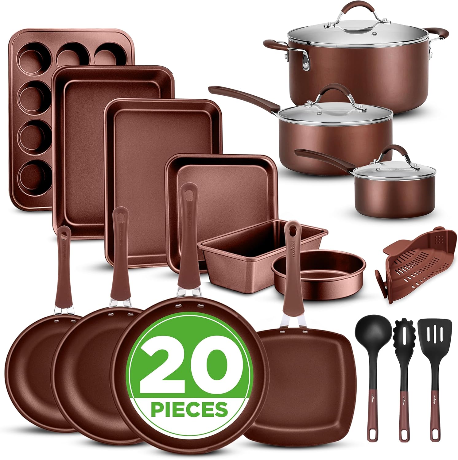 NutriChef 20 Piece Cookware Set: Non-Stick Kitchen Essentials
